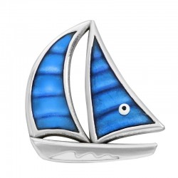 Zamak Pendant Sailing Boat w/ Evil Eye & Enamel 32x35mm