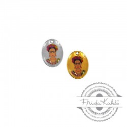 Brass Oval Charm Painted Frida Kahlo w/ Transparent Enamel 16x21mm