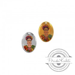 Brass Oval Charm Painted Frida Kahlo w/ Transparent Enamel 21x29mm