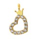 Brass Charm Heart with Crown & Zircon 12x16mm