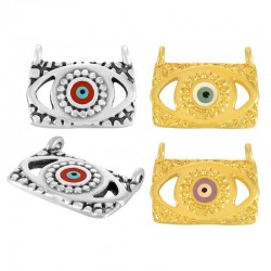 Zamak Charm Rectangular w/ Evil Eye Enamel & 2 Hoops 22x14mm