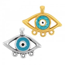 Zamak Pendant Evil Eye w/ Enamel & 3 Hoops 28x14mm