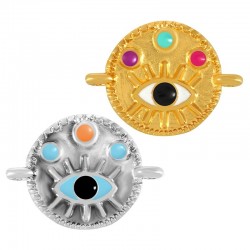 Zamak Connector Round w/ Evil Eye & Enamel 15mm