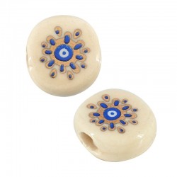 Ceramic Bead Round Flat w/ Evil Eye & Enamel 12mm (Ø2.5mm)