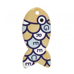 Ceramic Pendant Fish “GREECE” w/ Evil Eye 29x60mm