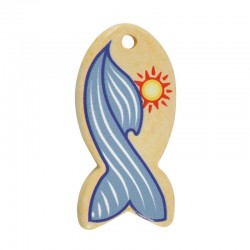 Ceramic Pendant Fish w/ Sun Sea & Waves 29x60mm