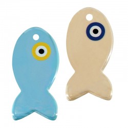 Ceramic Pendant Fish with Evil Eye & Enamel 29x60mm Ø3mm