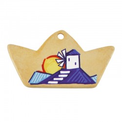 Ceramic Pendant Boat w/ Sun Windmill & Sea 68x39mm