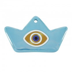 Ceramic Pendant Boat w/ Evil Eye & Enamel 68x39mm