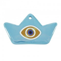 Ceramic Pendant Boat w/ Evil Eye & Enamel 68x39mm