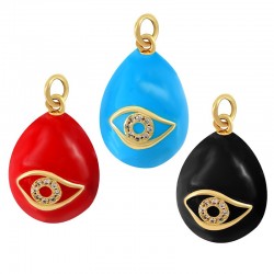 Brass Charm Egg w/ Evil Eye Enamel & Strass 16x22mm