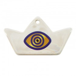 Ceramic Pendant Boat w/ Evil Eye & Enamel 68x39mm