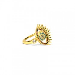 Anello in Ottone con Zirconi a Forma di Occhio 15X20 mm