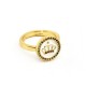 Zircon Brass Finger Ring Round Crown & Enamel 21x13mm