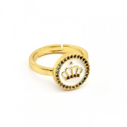 Brass Ring Round Crown w/ Zircon & Enamel 21x13mm