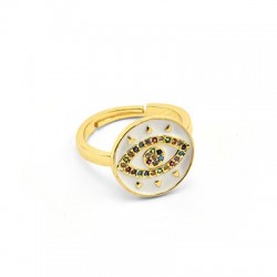 Brass Ring Round Eye w/ Zircon 21x15mm