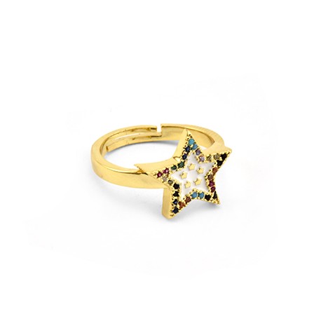 Brass Ring Star w/ Zircon & Enamel 21x13mm