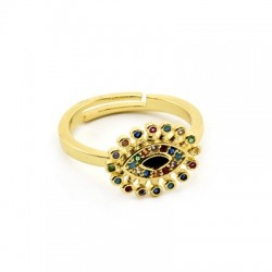 Anello in Ottone Occhio con Smalto e Zircone 14x12mm