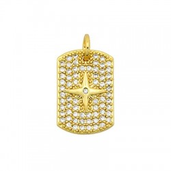 Brass Charm Tag Star w/ Zircon 11x16mm