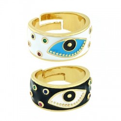 Brass Ring Evil Eye w/ Enamel & Zircon 21mm