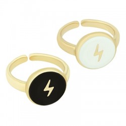 Brass Ring Round Lightning w/ Enamel 21x14mm