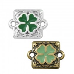 Zamak Lucky Connector Square w/ Clover & Enamel 12mm