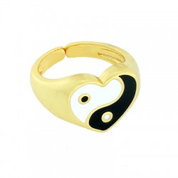 Brass Ring Heart "Yin Yang" 21x13mm
