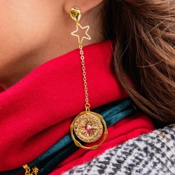 Zircon Brass Charm Round Compass Star Sun 15mm