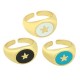 Enameled Brass Finger Ring Round with Star 21mm/15x13mm