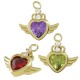 Brass Charm Heart with Wings & Zircon 14x13mm