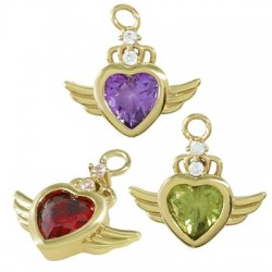 Brass Charm Heart w/ Wings & Zircon 14x13mm