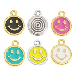 Zamak Charm Round Smile Face w/ Enamel 12mm