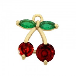 Brass Charm Cherry w/ Zircon 11mm