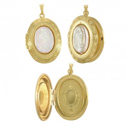 Talismano Apribile in Ottone con Madonna e Base a Conchiglia 24X30 mm