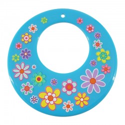 Acrylic Pendant Round Circle w/ Flowers 65mm