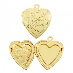 Brass Charm Heart “Love You” Openable w/ Flower 19mm