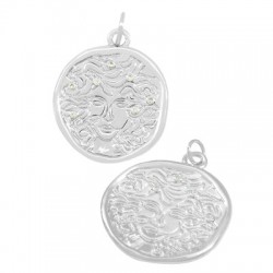 Charm rond en Laiton et Zircon avec Visage 24 mm