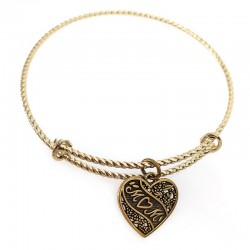 Bracelet Jonc Martelé Ajustable en Métal/Laiton 70mm (1.8mm) avec 2 anneaux