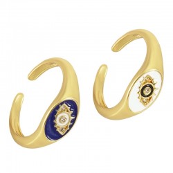 Brass Ring Oval w/ Evil Eye Enamel & Zircon 17x14mm