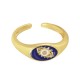 Brass Finger Ring Oval with Evil Eye Enamel & Zircon 17x14mm