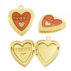 Brass Pendant Heart “Sweet” Openable w/ Enamel 19mm