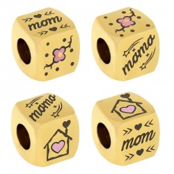 Stainless Steel Bead Cube  "mom" w/ Enamel 10mm (Ø5mm)