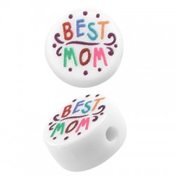 Acrylic Bead Round Flat  "BEST MOM" 13mm/6mm (Ø2.5mm)