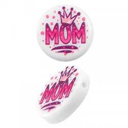 Acrylic Bead Round Flat  "MOM" w/ Crown 15mm/4mm (Ø1mm)