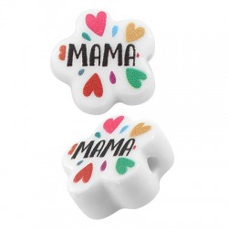 Resin Bead Flower Flat "MAMA" w/ Hearts 15mm/6mm (Ø2.5mm)