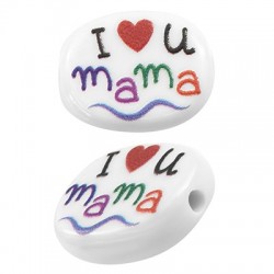 Acrylic Bead Oval Flat "I love u mama" 12x15mm/4mm (Ø1.5mm)