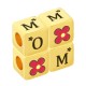 Brass Bead Cube "MOM" w/ Flower & Enamel 10mm (Ø5.2mm)