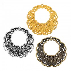 Zamak Pendant Round Ethnic Filigree 49mm