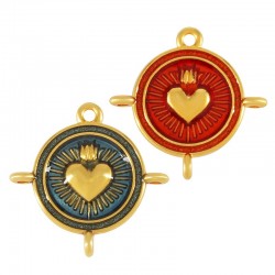 Zamak Lucky Charm Round w/ Heart 3 Hoops & Enamel 18mm