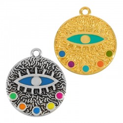 Zamak Charm Round w/ Evil Eye & Enamel 20mm